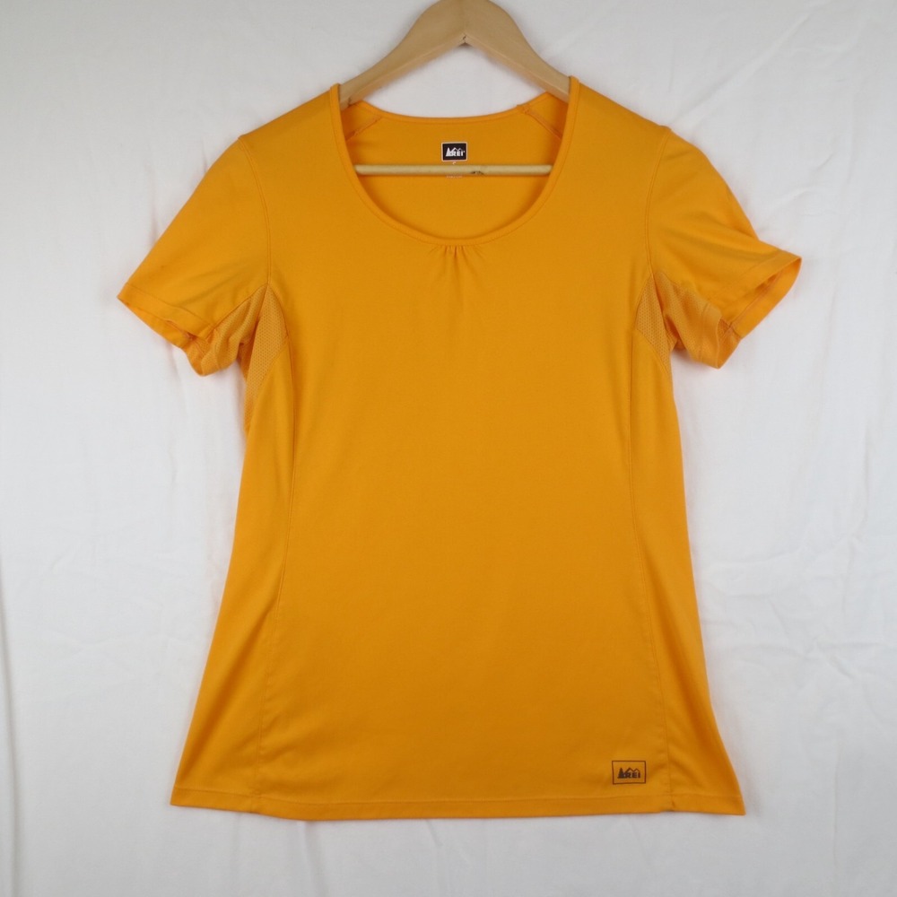 REI T Shirt Womens S Yellow Short Sleeve Vented Workout Outdoors Hiking Nature
